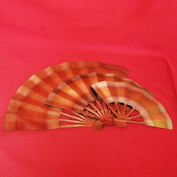 Vintage Solid Copper Fans Wall Decor Set of 3 - Picture 9 of 11